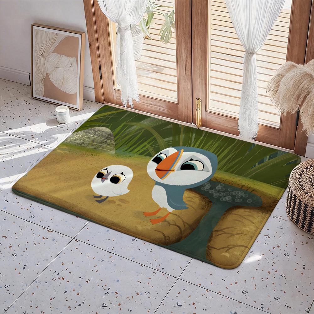 Cartoon C Puffin Rock Floor Mat Eco Flannel Doormat Non Slip Odorless Indoor Floor Rug Soft Short Plush Home Mat