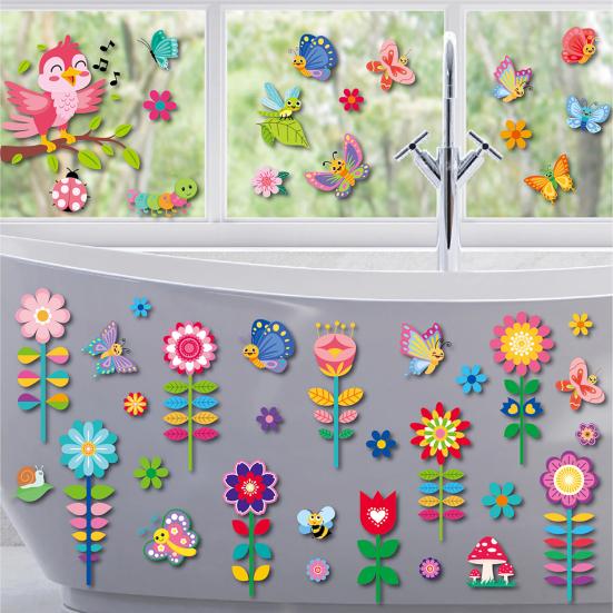 9 Sheets Hello Spring Window Clings Floral Gnome Butterfly Birds Bees Glass Stickers Reusable Static PVC Decals for Home Classroom Office Decor