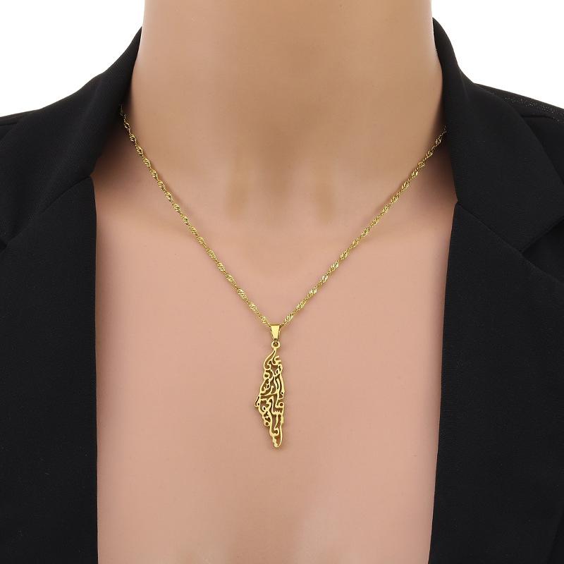 Israel Palestine Map Pendant Necklace For Women Men Arabic African Jamaica Stainless Steel Gold Color Chain Necklaces Jewelry