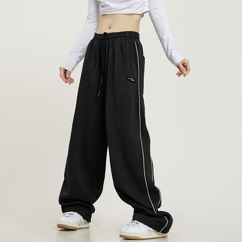 Hippie Black Striped Jogging Sweatpants Women Vintage Harajuku Streetwear Oversized Sports Pants Drawstring Mopping Trousers