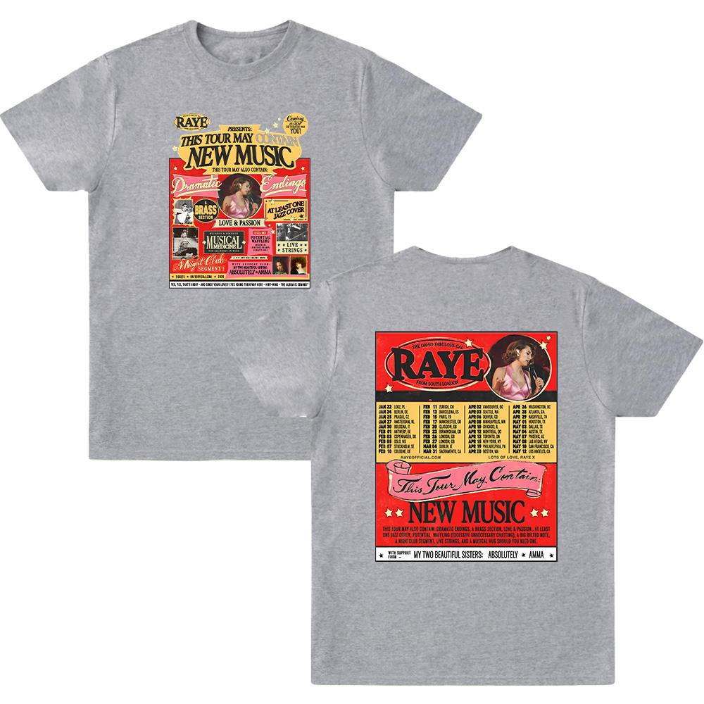 Raye Tour 2026 Графические футболки Женские Мужские Модные Футболки с коротким рукавом Повседневные Мягкий хлопок Летний Трендовый дизайн Уличная одежда Y2K