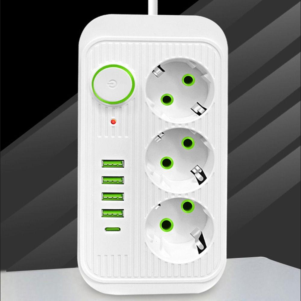 3-Outlets EU Outlet Power Strip 2m Extension Cord Smart Home Universal Plug Travel