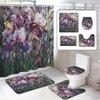 Набор для ванной из 1/3/4 предметов с ярким узором цветка ириса, оживленный цветочный дизайн в насыщенных фиолетовых и белых тонах, с акцентом на