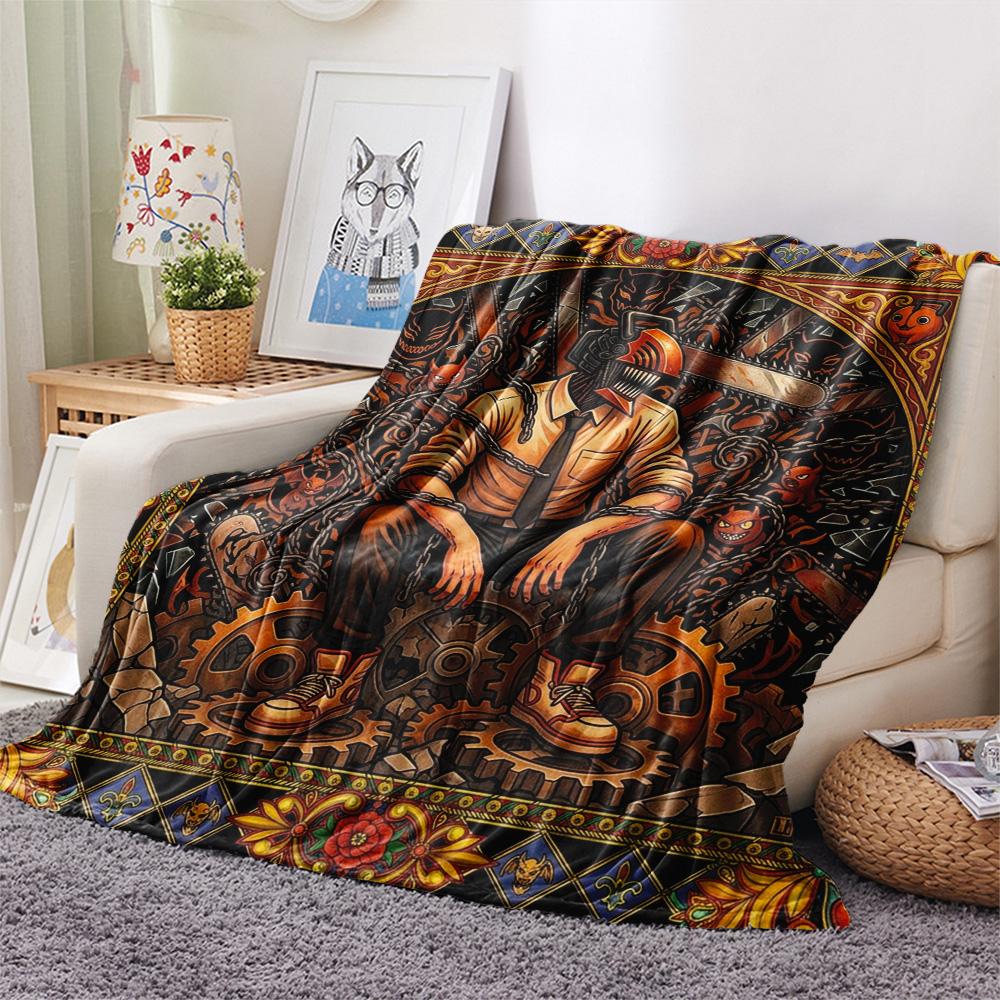 1PC Chainsaw Man Patterned Flannel Blanket Suitable For All Seasons For Home Decor Warmth And Comfort Gifts Holiday Present