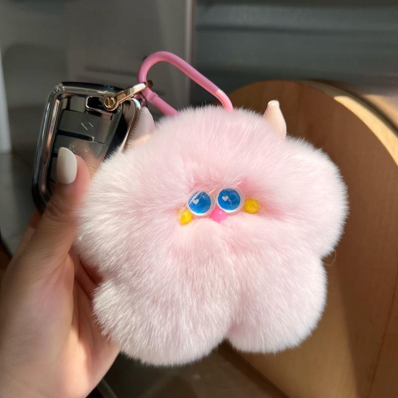 Милый брелок-подвеска для ключей от машины из меха кролика рекс, теленка, плюшевая кукла, подвеска для сумки, подарок