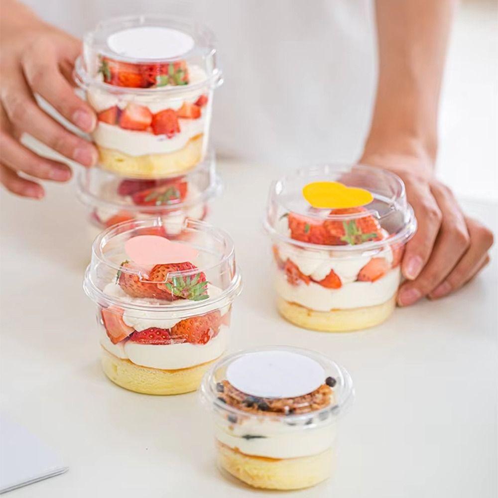50Pcs Clear Plastic Disposable Salad Cups 150/250ml Disposable Packaging Box Dessert Tools