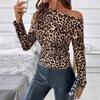 Женская футболка с рукавами «летучая мышь», оборками на плечах, облегающая, шикарная, винтажная, с леопардовым принтом, топ для женщин