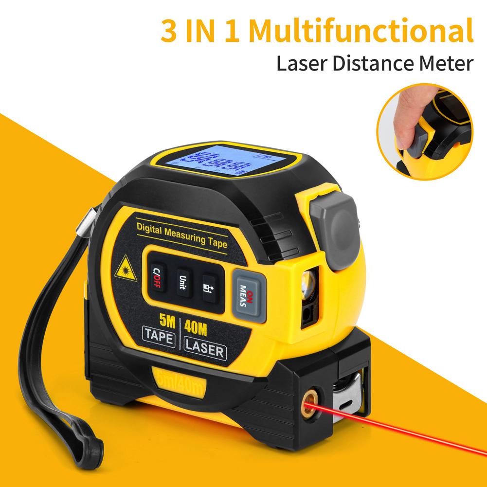 Высокоточная рулетка со светодиодным дисплеем, инфракрасный дальномер, трехфункциональный прибор (рулетка, дальномер, лазерный уровень) для строительства