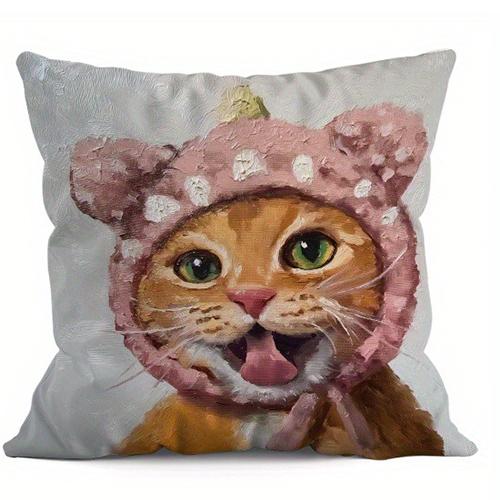 Cat Bandana Decorative Pillowcase, Ultra-soft Polyester Material Living Room Sofa Backrest Car Pillowcase Home Decoration