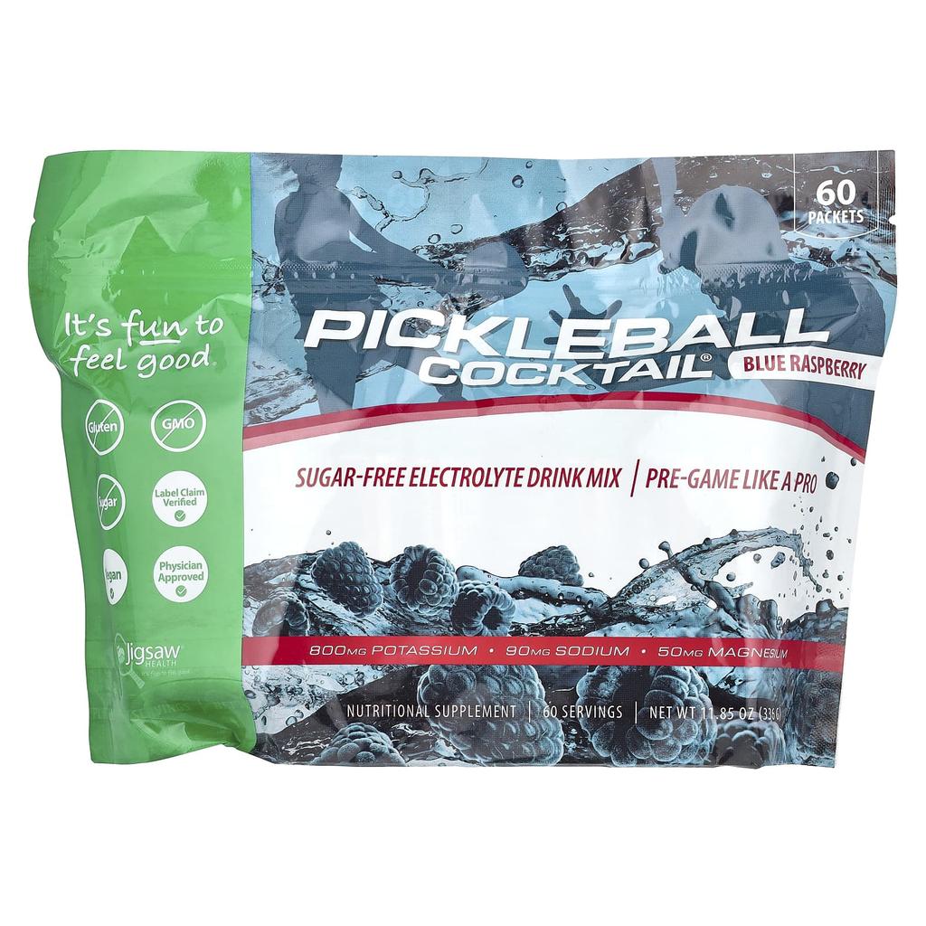 Jigsaw Health Pickleball Cocktail®, Sugar-Free Electrolyte Drink Mix, Blue Raspberry, 60 Packets, 5.6 G Each