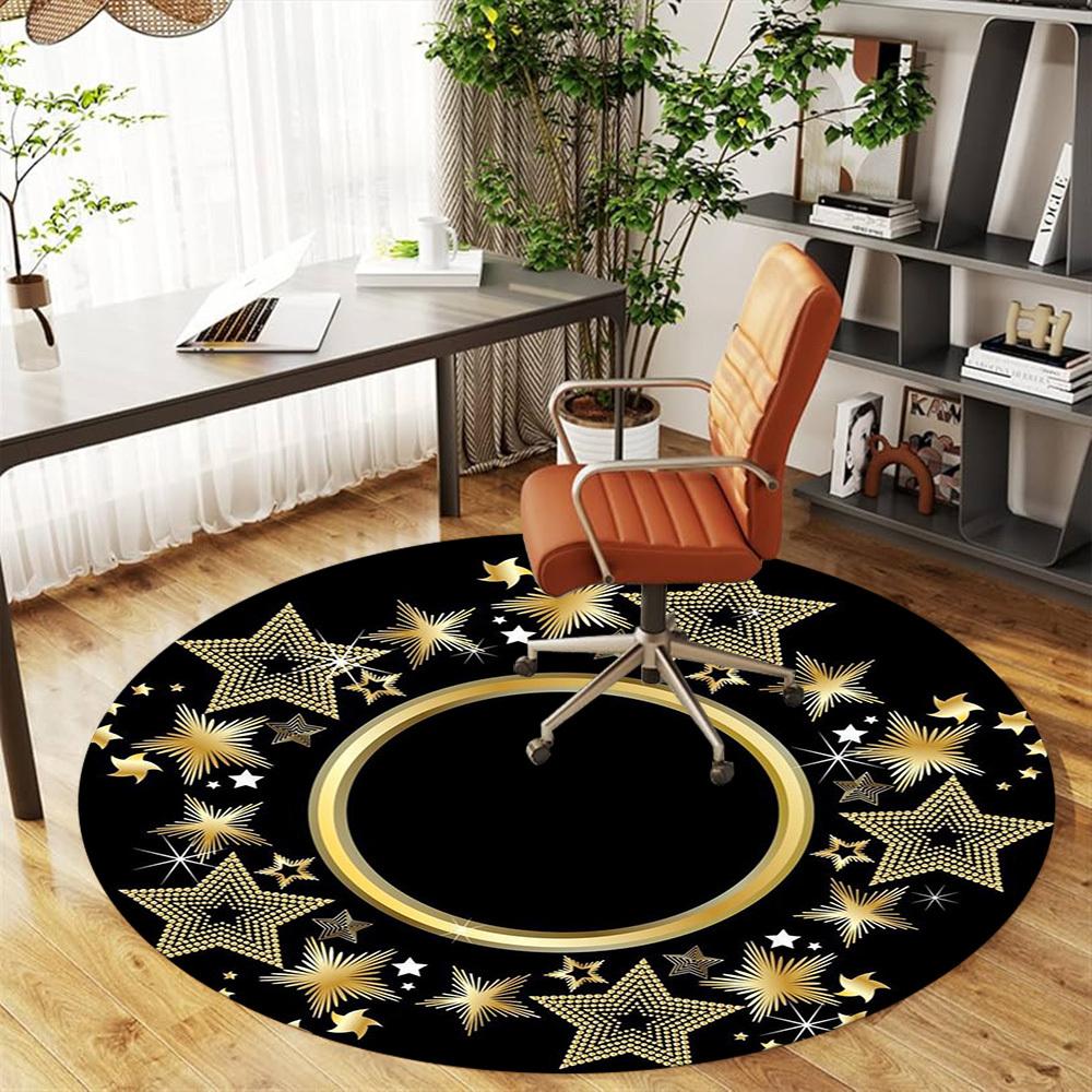 1PC star gold Office Round Area Rug, Under Office Chairs Bedroom Living Room Home Decor,Carpet for Office, -1110258