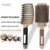 Golden Curly Hair Comb Set: Cylindrical Pig Bristle Comb with a Large Curved Ceramic Aluminum Tube for Hairdressing.