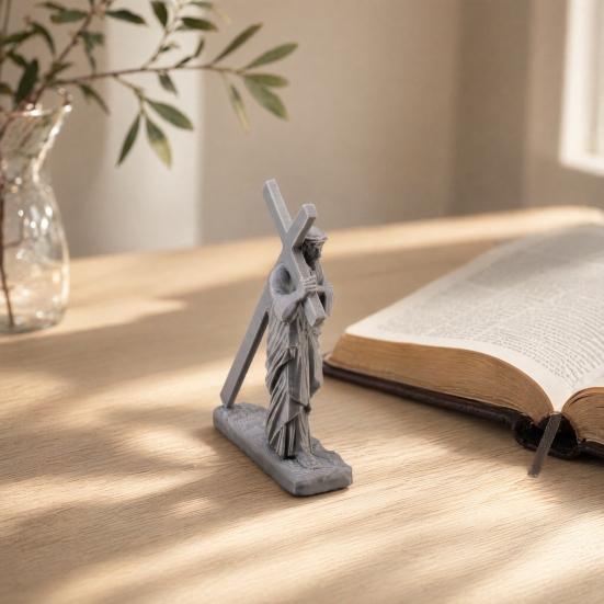 Религиозные кресты, напечатанные на 3D-принтере, для украшения, Компактная фигурка человека из имитации камня, несущего крест, Декоративная христианская статуэтка для домашнего стола и прикроватной тумбочки