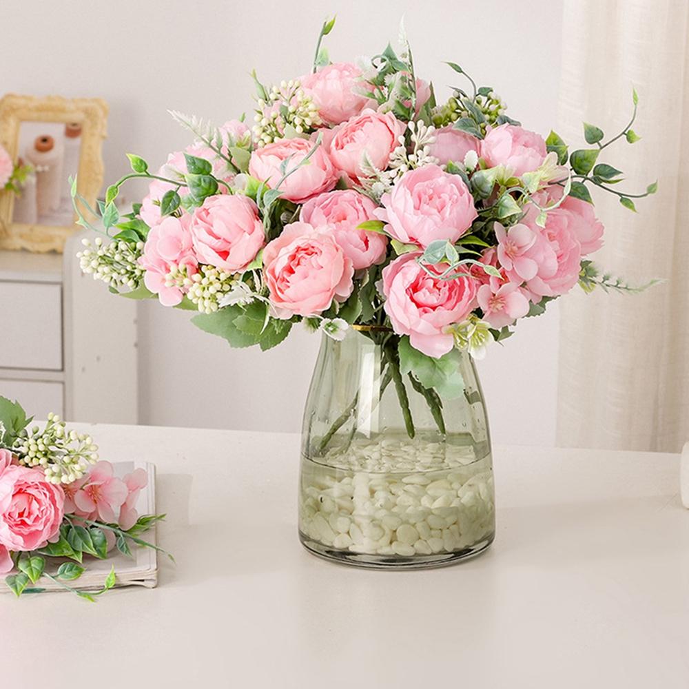 23 стильных искусственных цветов винтажный розовый шелковый пион букет искусственные цветы для свадебного букета украшение дома в помещении
