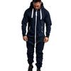 Men's Fleece Hooded Jumpsuits with Pockets Contrast Color Long Sleeve Zipper Up Overalls Sweatsuits