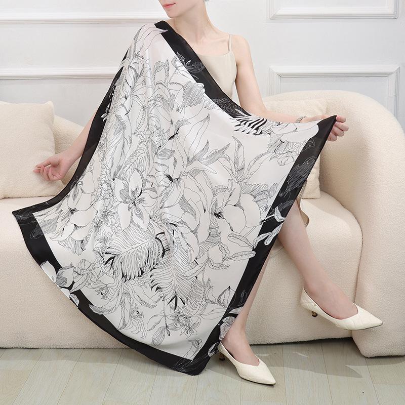 Шелковистый женский квадратный шарф 90x90 в корейском стиле, весна/лето, универсальный, с принтом