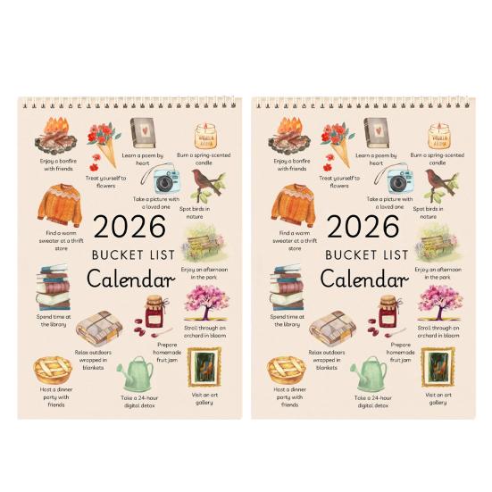 2026 Bucket List Calendar 12 Monthly Bucket List Wall Calendar Spiral Bound Art Planner