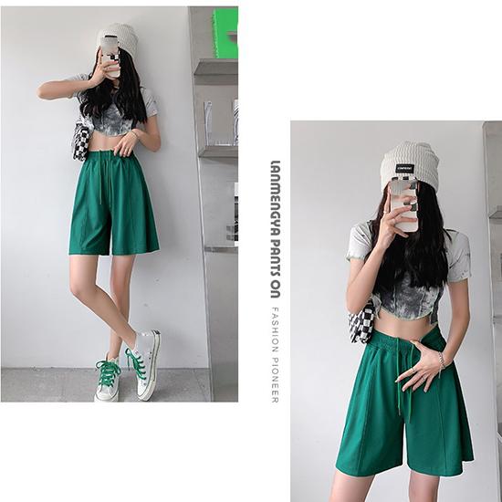 Летние быстросохнущие спортивные женские шорты из ледяного шелка, тонкие, тонкие, свободные, с высокой талией, широкие брюки средней длины, модная женская одежда