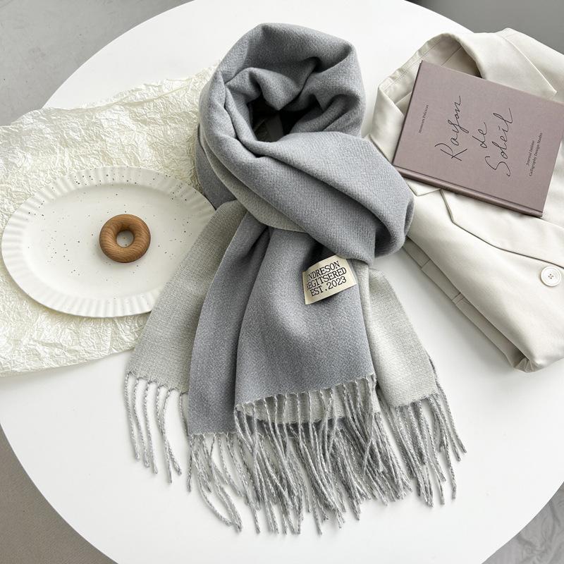 Новый двухсторонний двухцветный искусственный кашемировый однотонный шарф для женщин, зимний теплый шарф-шаль с бахромой для пожилых людей