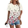 Женская повседневная модная футболка с круглым вырезом, цветочным принтом и плиссированными короткими рукавами