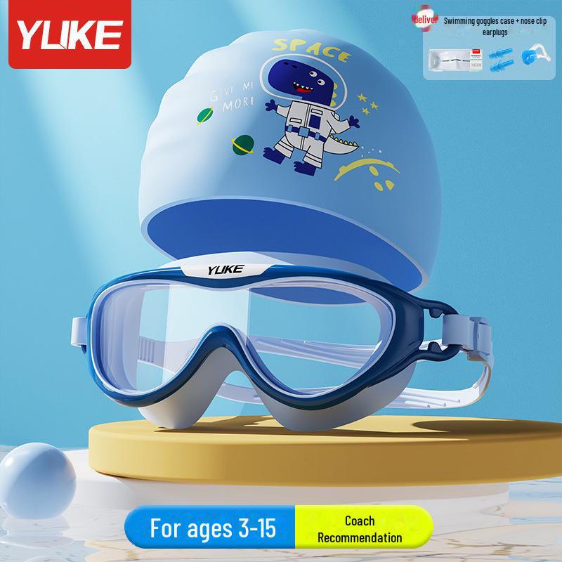Оригинальная детская шапочка для плавания и очки Yuke Cartoon из искусственной кожи с защитой ушей