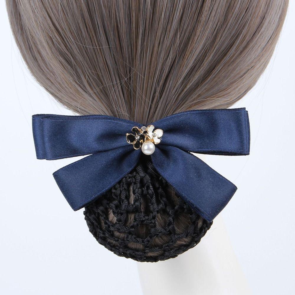 Ribbon Pearls Crochet Bun Net Bun Snood Lace Hair Net Detachable Bow Snood Spring Clip  Bank
