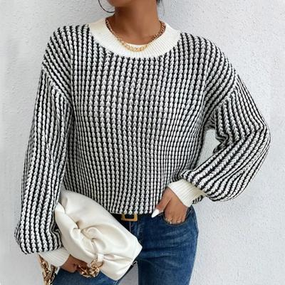 Женский модный повседневный свитер с круглым вырезом и вертикальными полосками, вязаный топ