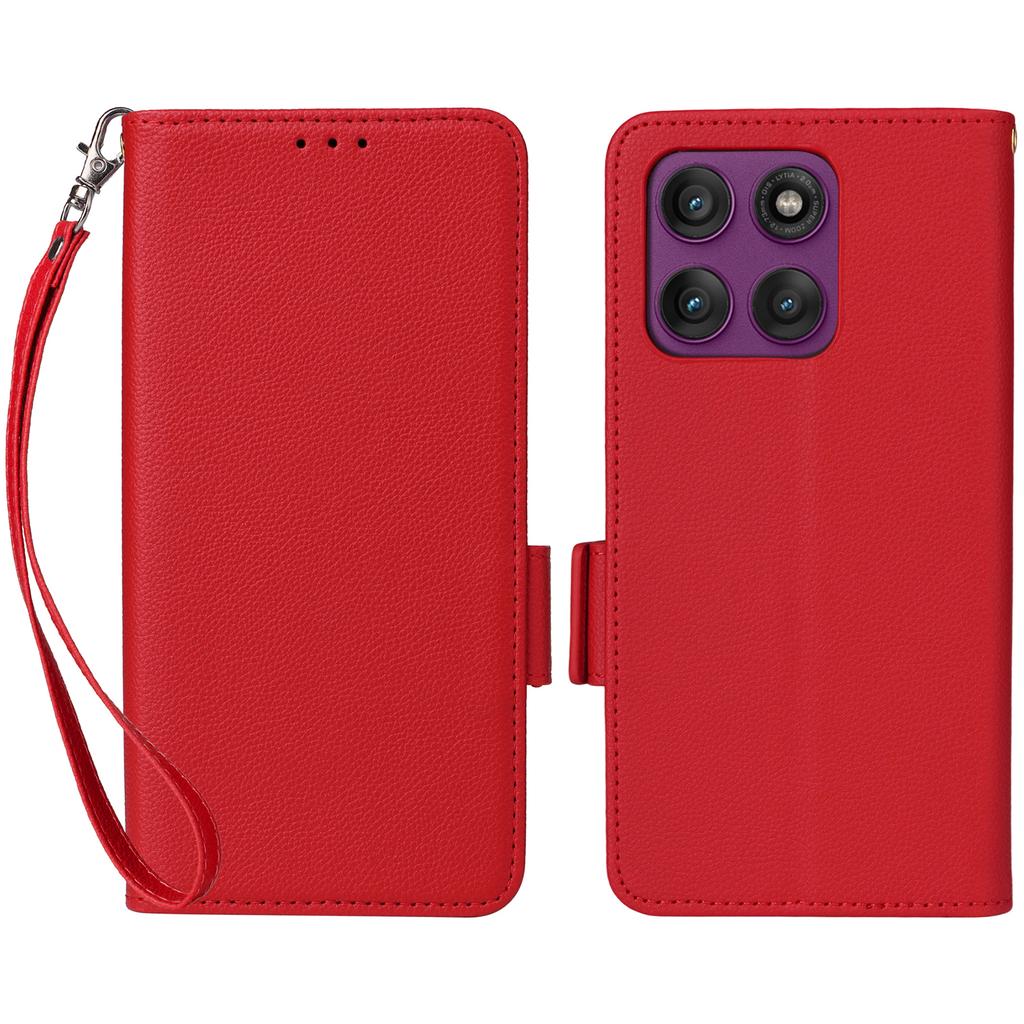 For Motorola Edge 60 Pro 5G Case with Wrist Strap Litchi Texture PU Leather Wallet Phone Cover
