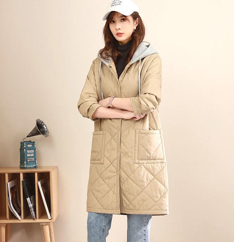 Хлопковая куртка, женская осенняя повседневная куртка с капюшоном и пуговицами, хлопковая куртка с большими карманами, свободная хлопковая куртка-сэндвич