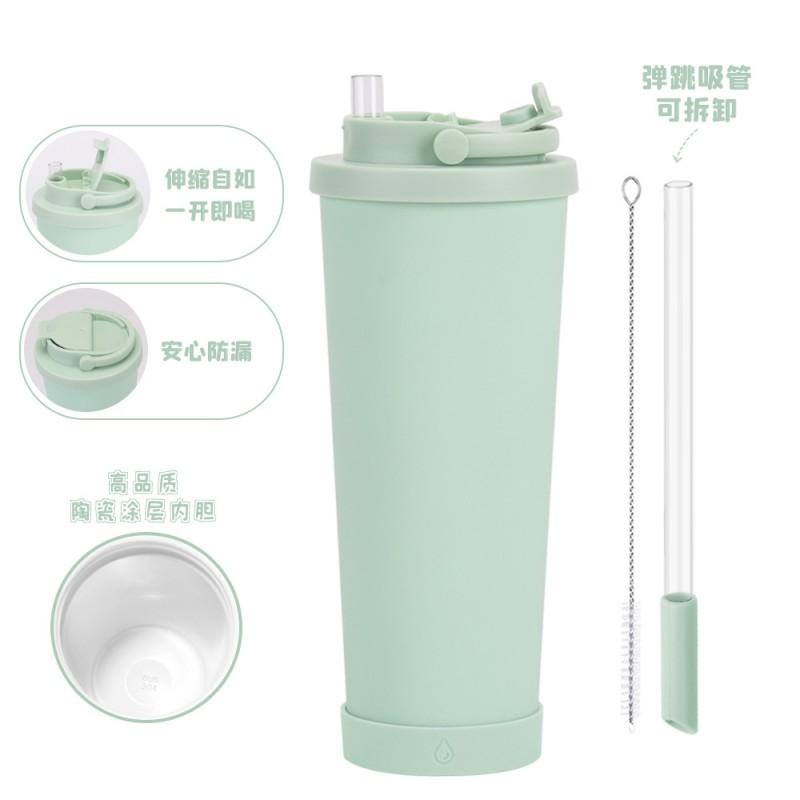 830ml Stainless Steel Vacuum Insulated Tumbler With Retractable Straw Lid Portable Handle Bubble Tea Travel Gym Car