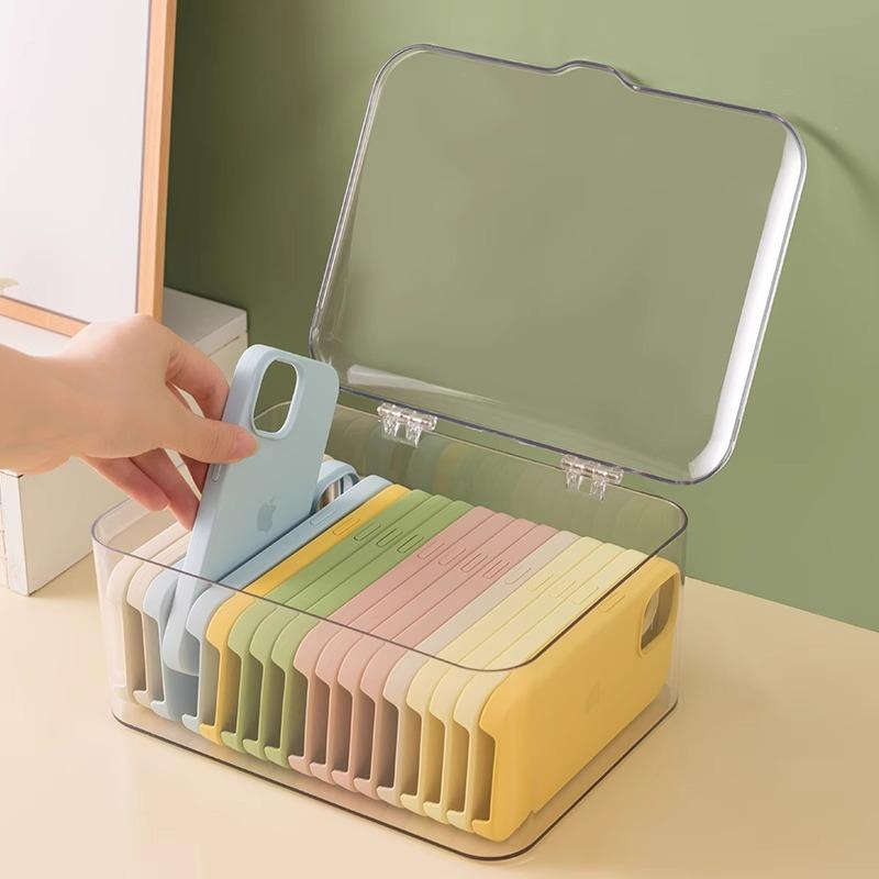 Mobile Phone Case Storage Box with Cover Dust-proof Desktop Drawer Transparent Plastic Storage Box