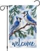 Heyfibro Welcome Winter Blue Jay Garden ag 12x18 Inch Double Sided Burlap, Christmas Bird Pine Branches Snow Yard ags fo