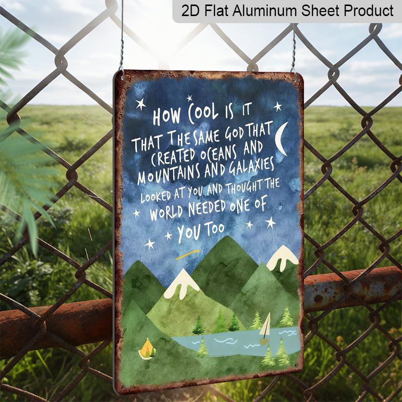 2D Flat, Decorative Aluminum Sign and Plaque Vintage Bohemian Metal Sign 8x12 Inches - Mountain Lake Starry Sky Design Rustic Style Inspirational