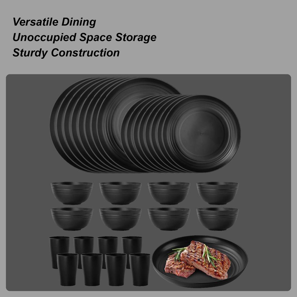 Набор столовой посуды из пшеничной соломы, набор тарелок, чашек и мисок для кемпинга, прочные, штабелируемые столовые приборы, кухонные принадлежности для дома, квартиры, путешествий в помещении