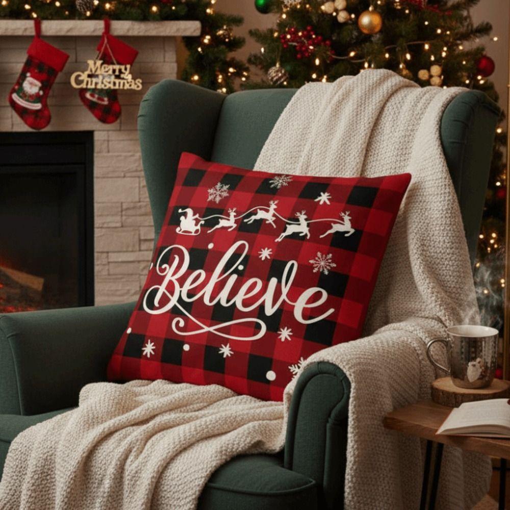 New 45×45cm Christmas Throw Pillow Cover Linen Removable Pillow Cover Soft Christmas Tree Pillowcase Home Decoration