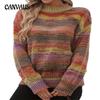 Autumn and Winter Women's Knitwear Plus Size Vintage Rainbow Color Stripe Loose Long Sleeve Round Neck Sweater