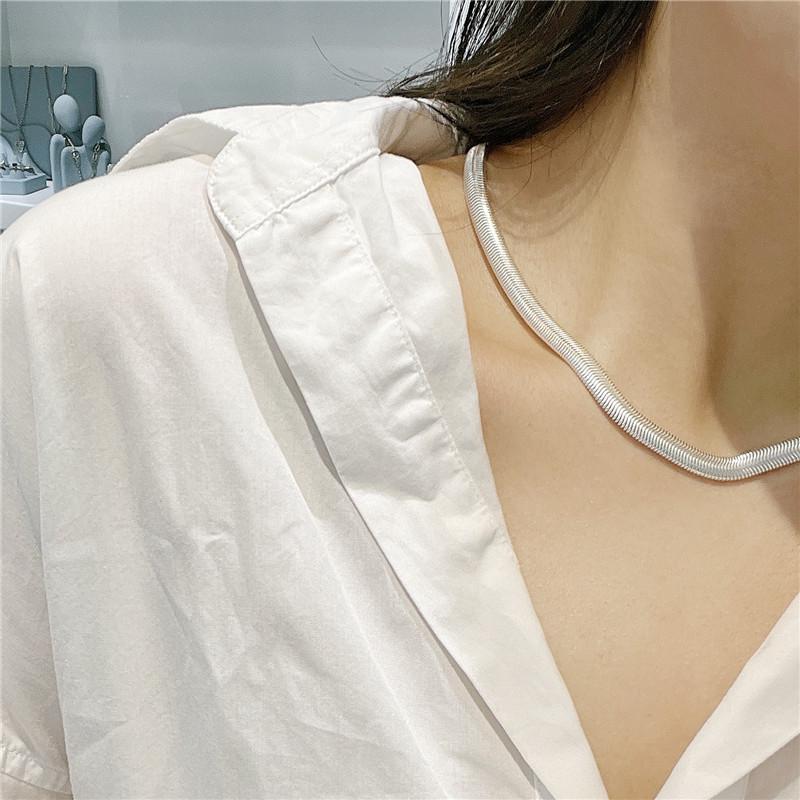 S925 Sterling Silver Korean Fashion Textured Flat Snake Necklace Blogger Style Clavicle Chain