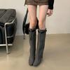Простые темпераментные сапоги до колена с квадратным носком Spice Girl 2025 осень-зима новинка нишевые жареные уличные модные сапоги-рукава рыцарские сапоги женские