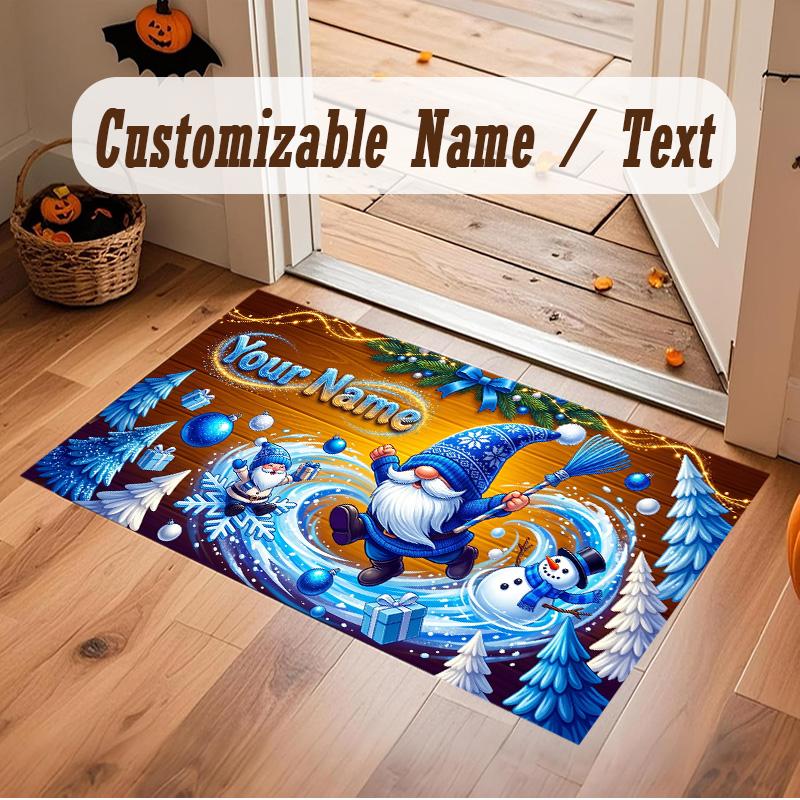 Winter Theme Soft Crystal Velvet Rug Custom Name & Text Print Non Slip Floor Rug for Bedroom Living Room