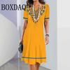 Women's Short Sleeve Ethnic Style Summer 3D Print Dress Woman O Neck Elegant Dresses Loose Casual Simplicity Clothing