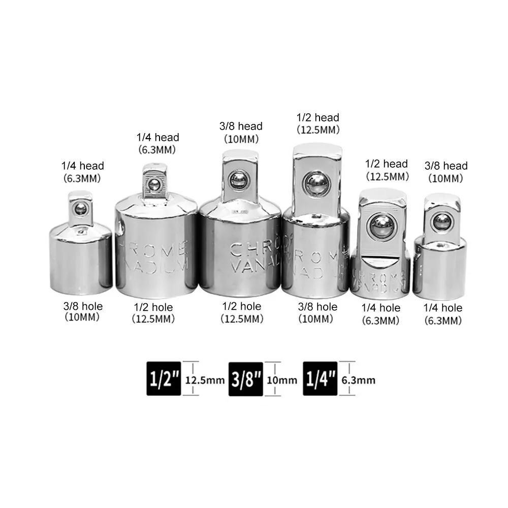 6Pcs Socket Wrench Adapter Set 1/2 To 3/8 To 1/4 Ratchet Socket Converter Sleeve Head Adaptor Reducer Hand Tool for Car