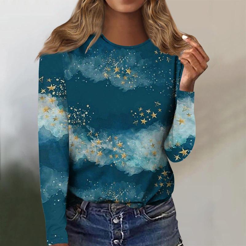 Модные женские футболки с круглым вырезом и длинным рукавом с принтом