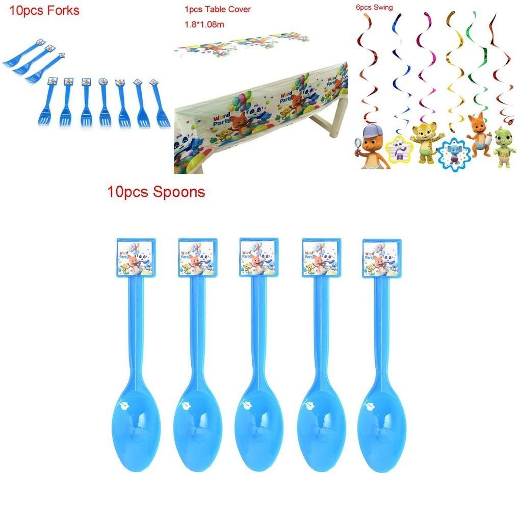 Полный набор праздничных принадлежностей в стиле «Слово-праздник» для веселого празднования детского дня рождения, включая тарелки, стаканы и топперы для торта