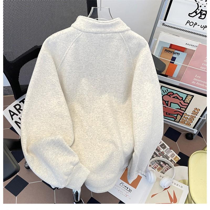 Unisex Thickened Fleece-Lined Stand Collar Pullover Hoodie Warm Loose Fit Winter Long Sleeve Sweatshirt