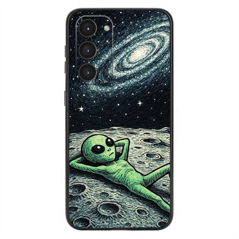Funny Space UFO Alien Thing Phone Case For Samsung Galaxy A20,21s,22,31,32,52,53,72,73,80,91 Soft Liquid Silicone Black Cover