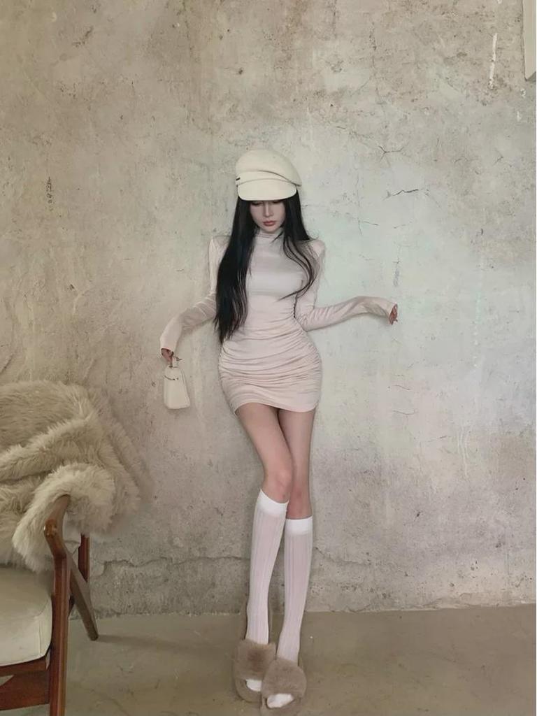 Платье-водолазка с длинными рукавами и полуворотником на осень/зиму - короткая юбка Pure Desire