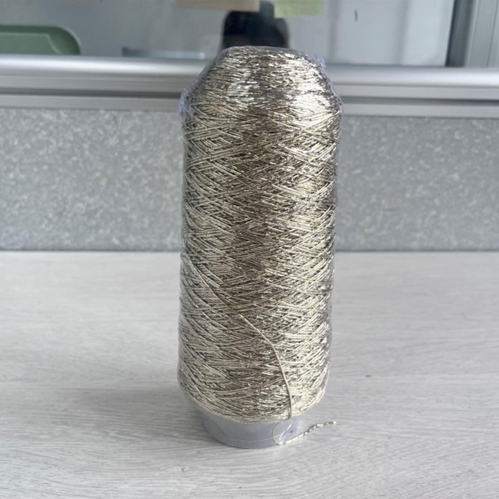 200g/Roll Metallic Crochet Thread Sparkling Silver Polyester Yarn for Knitting Weaving Making Bag Keychain Charm