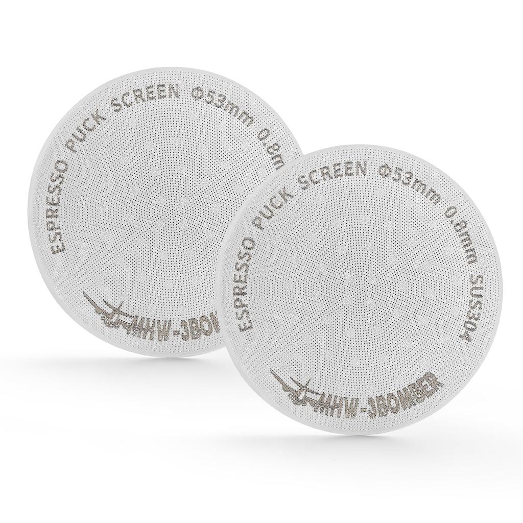 MHW-3BOMBER 53mm Espresso Filter Thickness 0.8mm Filtration Definition 2pc Reusable for Portafilter Basket Double-Espresso Pack Screen 304 Stainless