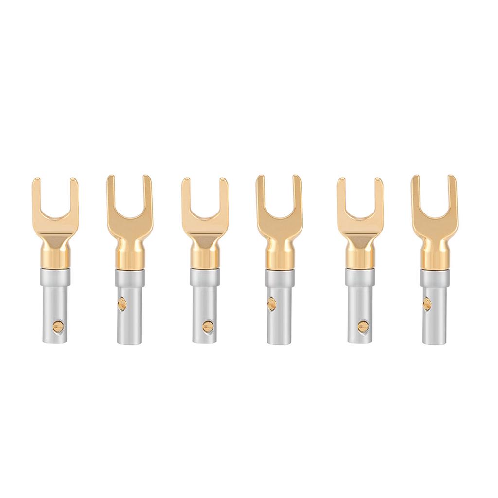 6 Pcs Gold Plated 4mm Banana U Fork Y Spade Plug Speaker Wire Connector Screw Type Solder Free