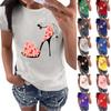 Women's Casual High Heels Floral Print Casual Short-sleeved T-shirt Pullover Round Neck Short-sleeved Top